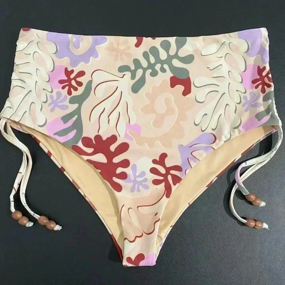 Beach Riot New High Rise Heather Bikini Bottom 70s Size Large Cream Multi